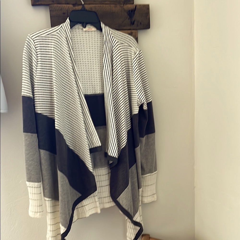 Striped Open Front Cardigan Sweater greys light cream(almost white) Large, new